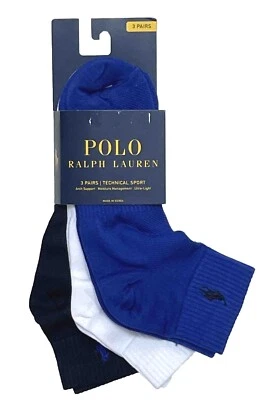 Polo Ralph Lauren Mens Technical Sport Socks; Low Cut, Quarter Cut or Crew 3PK - Image 1 of 2