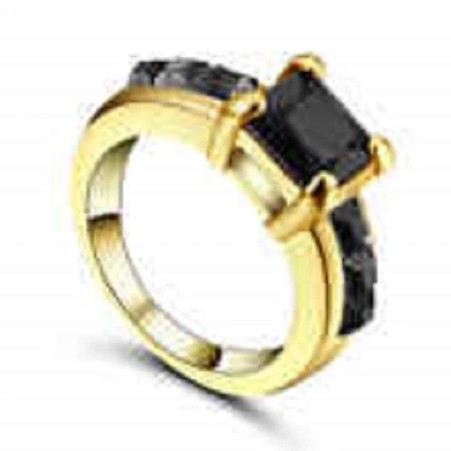 9 码经典方形黑色蓝宝石结婚戒指 10KT 黄金填充表带 — 第 1/1 张图片