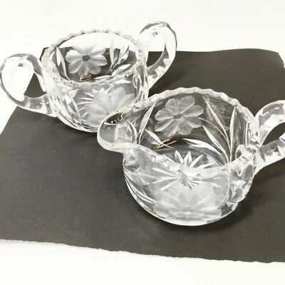 Juego de cuencos de cristal vintage crema y azúcar tallados flores Foto 1 de 4