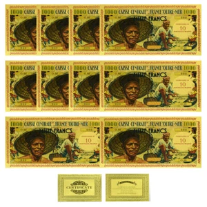 Guadeloupe 1000 Francs Gold Foil Plastic Banknotes 10pcs/lot Collectibles Gifts - Picture 1 of 5