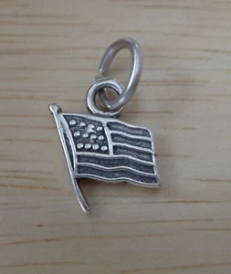 Sterling Silver TINY 11x10mm United States Flag Patriotic Charm - Picture 1 of 3