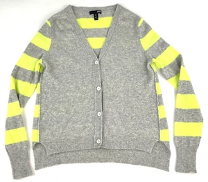 Aqua Cashmere V Neck Cardigan Sweater Gray Chartreuse Green Womens Size M - Picture 1 of 7