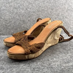 Coach Womens 9B Bronze Braided Platform Wedge Ankle Strap Sandals Arianna Heels - Picture 1 of 14