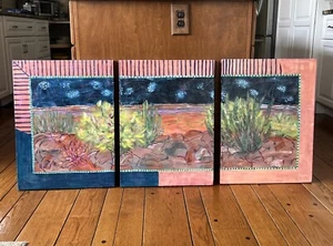 Beautiful and colorful triptych painting, Starry Starry Night, by Mary Grainger - Picture 1 of 9