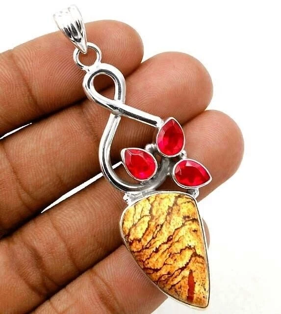 Natural American Picture Jasper 925 Sterling Silver Pendant Jewelry @B9-7 - Image 1 of 1