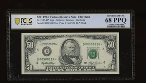 DBR 1993 $50 Cleveland STAR Fr. 2125-D* SuperGem PCGS-B 68 PPQ Serial D00508126* - Picture 1 of 2