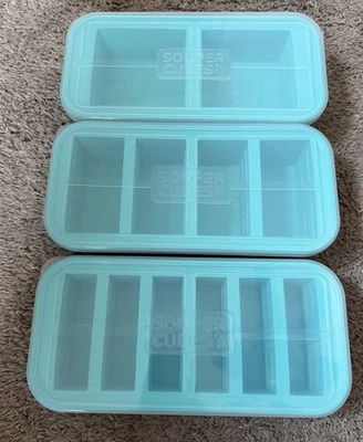 Cubos de sopa silicone moldes congelador recipientes 1/2 xícara 1 xícara 2 xícaras lote de 3 azuis - Imagem 1 de 4