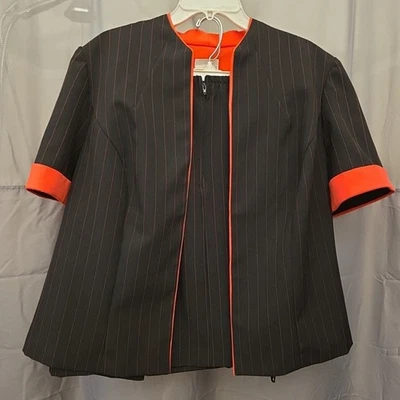 Conjunto de traje de falda y pantalón a rayas coral negro vintage de moda Bug de 3 piezas talla 18W Foto 1 de 4