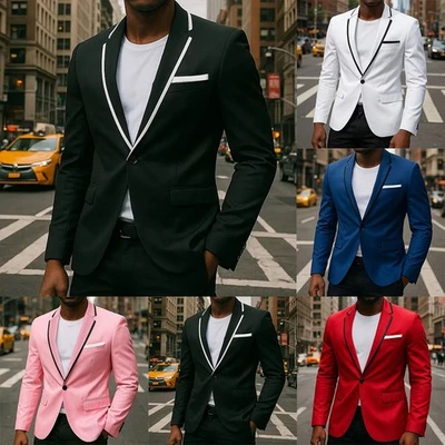 Mens Business Blazer Jacket Slim Fit Casual Solid Color Single Button Coat - Image 1 of 4