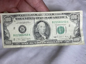 Series 1990 US One Hundred Dollar Bill $100 B 21580252 A 2 Currency INK ERROR? - Picture 1 of 13