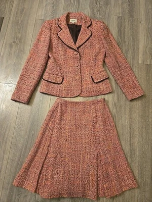 Raro Traje De Colección Neiman Marcus Exclusivo Rosa Tweed Falda Para Mujer Talla 4  Foto 1 de 4