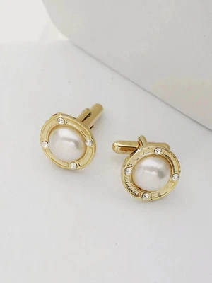 Gemelos de boda de 2,1 quilates enchapados en oro amarillo de 14 quilates con perlas creadas en laboratorio Foto 1 de 3