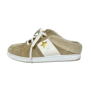 Auth DIOR/ChristianDior - Beige White Suede Leather Mouton Women's Sneakers - Picture 1 of 9