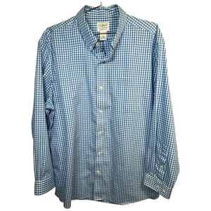 L.L. Bean Men’s L Dress Shirt Traditional Fit Blue Gingham Check Cotton Oxford - Picture 1 of 6