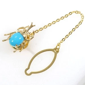 Jewelry 18K Yellow gold Alloy Pin Brooch Turquoise About3.3g Free shipping Used - Picture 1 of 3