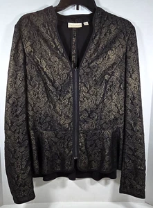 Hinge Womens Black w/Gold Floral Lace Overlay Dressy Short Jacket Sz 1 (XS) - Picture 1 of 11