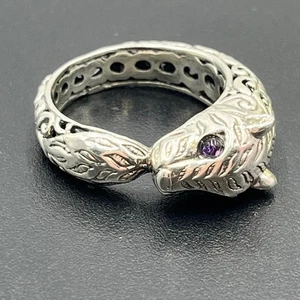 Sterling Silber Panther Schnörkelarbeit aufwendig Bali echte Amethyst Augen Ring 8  - Bild 1 von 12