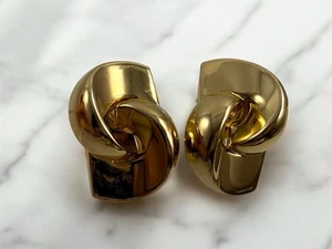 Christian Dior Vintage Modern Gold Tone Clip On Statement Earrings - Picture 1 of 8
