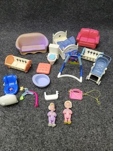 Vintage Fisher Price Loving Family Dollhouse Furniture Lot Crib Baby Swing Sofa - Picture 1 of 8