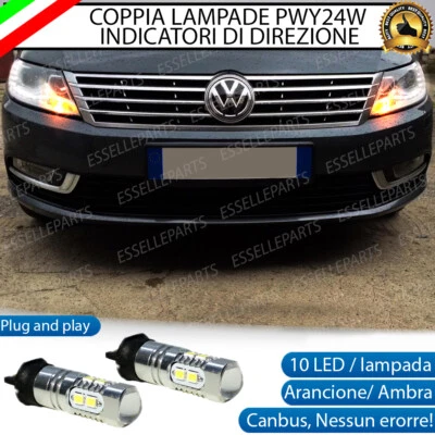 COPPIA LAMPADE LED PWY24W VW PASSAT CC CANBUS 10 LED FRECCE ANTERIORI NO ERRORE - Immagine 1 di 3