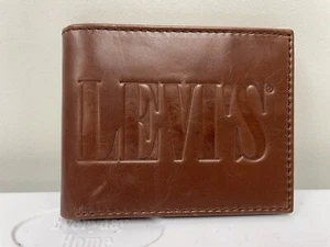 Levi Strauss & Co. VTG Logo MENS LEATHER BIFOLD WALLET BROWN CARD SLOT ID WINDOW - Picture 1 of 4