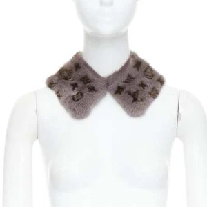 rare LOUIS VUITTON 2019 grey mink fur LV monogram silk lined collar scarf - Picture 1 of 8