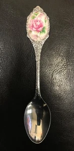 Antik Löffel Von Andenken Blumen - Versilbertes Metall - Picture 1 of 1