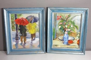 Paar original signierte Ölgemälde auf Leinwand "Rainy Day & Floral Still Life" - Bild 1 von 8