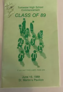 Papel vintage de graduación de la escuela secundaria Tumwater, Washington 1989 - Imagen 1 de 4