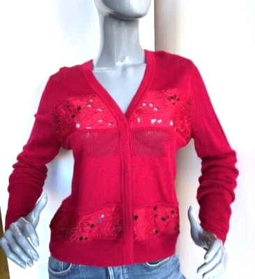 $317 DIANE Von FURSTENBERG Guipure Lace Paneled Merino Wool Cardigan NWOT/sz L - Image 1 of 4