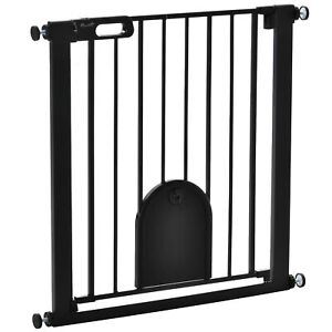 PawHut 75-82 cm Pet Safety Gate Pressure Fit Stair w/ Small Door Double Locking