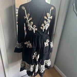 Kareena's Beach Resort Cover Up Hi Low Kleid schwarz Biege Muster kostenlose Größe - Bild 1 von 16