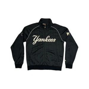 00’s New York Yankees Satin Jacket Cooperstown Mens XL Black Gold Embroidered - Picture 1 of 8