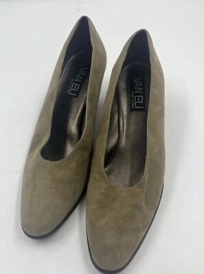 Vaneli 女式 9.5 窄尖头棕色乐福鞋皮革粗跟 — 第 1/4 张图片