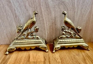 ANTIQUE VICTORIAN BRASS PAIR X2 PHEASANT BIRD HUNTING FIRE PLACE MANTLE ORNAMENT - Picture 1 of 3