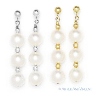 Pendientes colgantes de gota de perlas cultivadas de agua dulce de 7 mm en oro amarillo o blanco de 14 K - Imagen 1 de 3