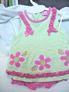 CARTERS GIRLS SIZE 0-3 MONTHS 2- PIECE SHORT & TO SET PINK BOTTOM GREEN & WHITE  - Picture 1 of 3