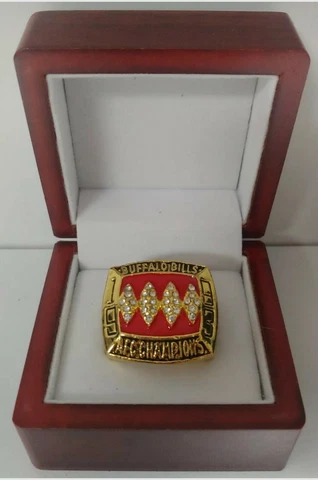 Jim Kelly - 1993 Buffalo Bills AFC Championship Ring With Wooden Display Box Cover