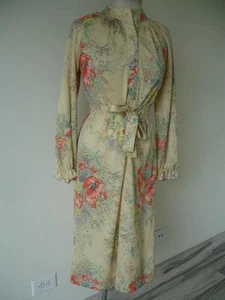 Women's M L Vtg 1970's Leslie Fay House Dress Yellow Floral Long Sleeve USA Made - Picture 1 of 15
