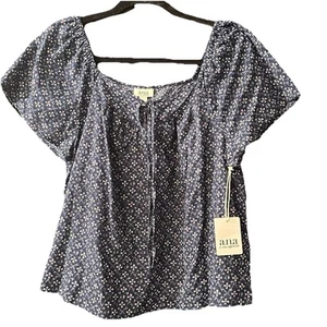 Blusa Top ANA a New Approach Azul Estampado Floral Cuello Cuadrado Corbata Frontal M - Imagen 1 de 4
