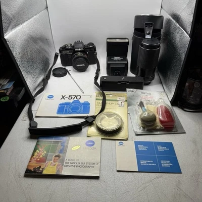 Minolta X-570 35mm film SLR camera with Lenses and Flash (Kit/Set/Bundle) - Image 1 of 4
