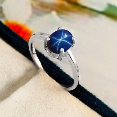 Splendido anello di fidanzamento in argento sterling 925 con zaffiro stella... - Immagine 1 di 4