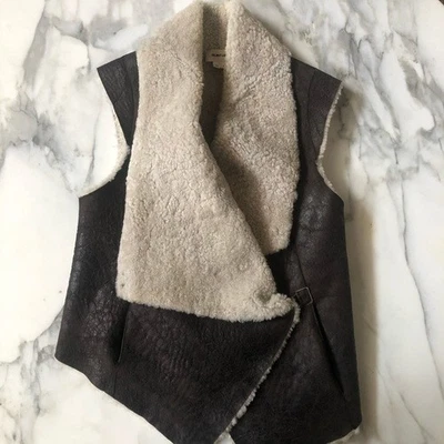 HELMUT LANG WEATHERED LEATHER SHEARLING vest brown SIZE S - Image 1 of 4