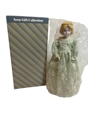 Vintage AVON Snow Angel Porcelain Blue Lace Dress 11” Christmas Tree Topper - Image 1 of 4