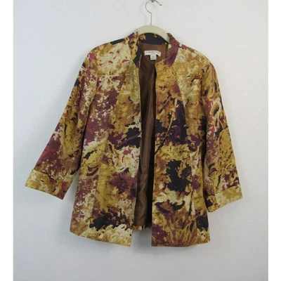 Coldwater Creek Medium Cotton Open Front Jacket Deep Purple Yellow Floral Bold - Image 1 of 4
