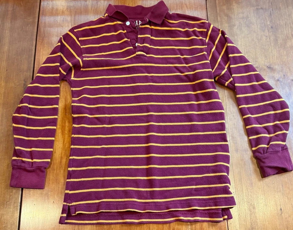 Поло Gap Kids для мальчиков бордовое/желтое в полоску с длинными рукавами размер XL 12 - Изображение 1 из 4