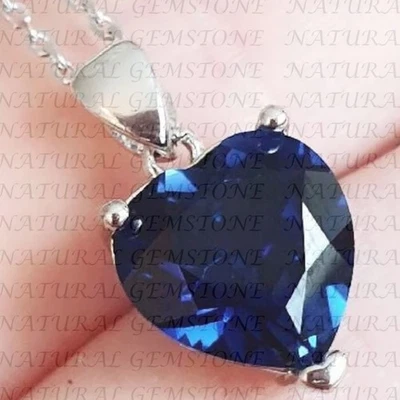 5.00Carat Heart Shape Natural Sapphire Solitaire Pendant 18K White Gold Plated - Image 1 of 4