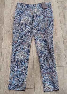 $670 Mens ETRO Floral Print Trousers Navy/Brown 50 US 34 - Image 1 of 4