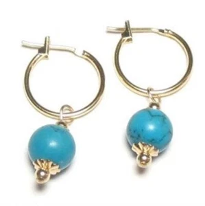 Orecchini a cerchio click turchese 8 mm cerchio oro giallo 14 carati o argento sterling - Foto 1 di 1