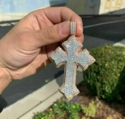 2.70Ct Round Cut Tested Moissanite Cross Men's Pendant Real 925 Sterling Silver - Image 1 of 4